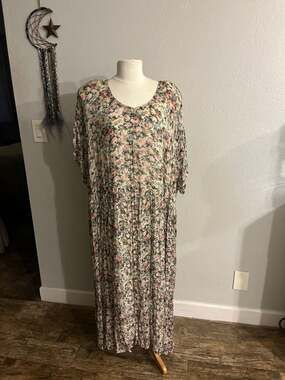 Vintage Her Excellency II Floral Rayon Crinkle Gauze Maxi Dress 2X